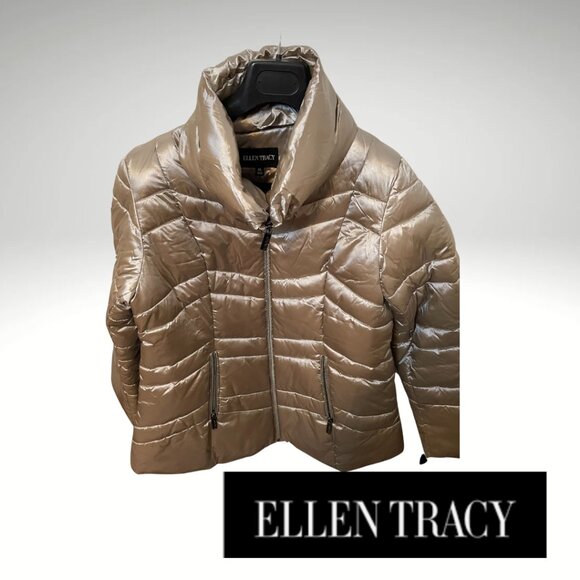 Brand New Bomber Style Women's/Girls' XL ELLEN TRACY Golden/Silver Puffy Winter - Picture 1 of 5
